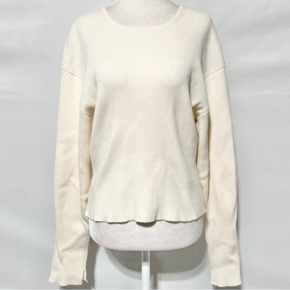 & Other Stories Rib Knit Slit Sleeve Round Neck Sweater Off White Size Large - Picture 3 of 16
